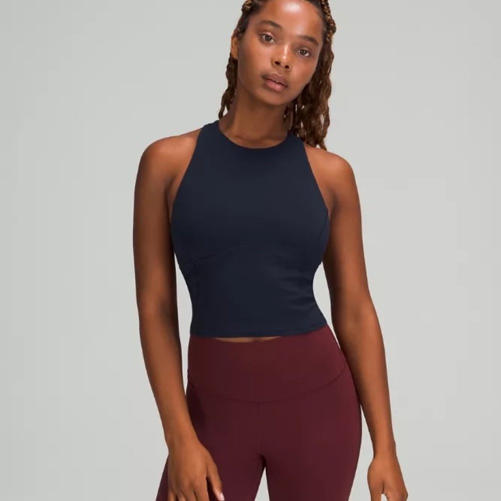 Lululemon Key to Balance Tank Top High Neck Crisscross Back Active Navy Size 2 - Picture 2 of 8